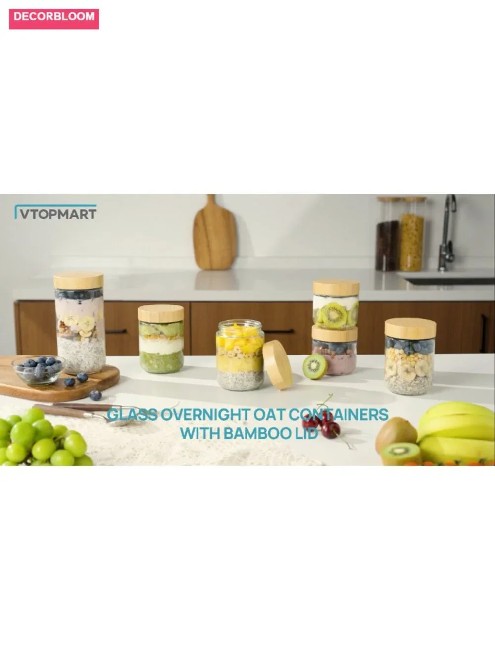 6 Pack 16oz Glass Overnight Oats Containers with Bamboo Lids, Leak Proof, Food